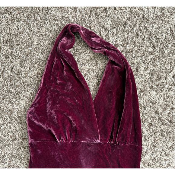 Express Y2K Velvet Halter Top Size XS Burgundy - Picture 2 of 4